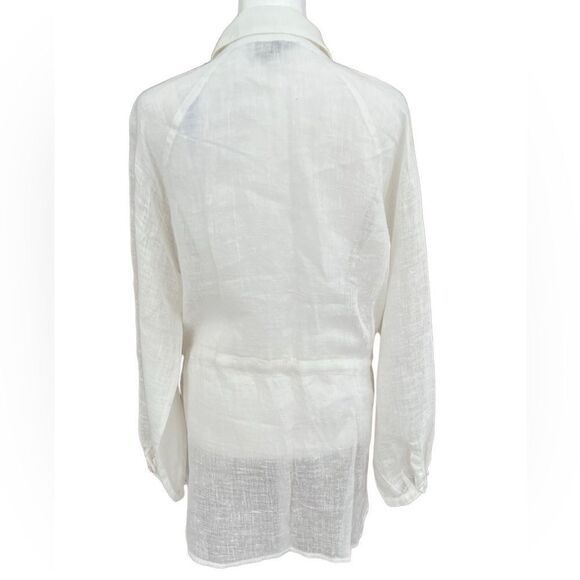 Irene Van Ryb white 100% linen drawstring waist tunic, long sleeves, size 42. - Picture 3 of 7